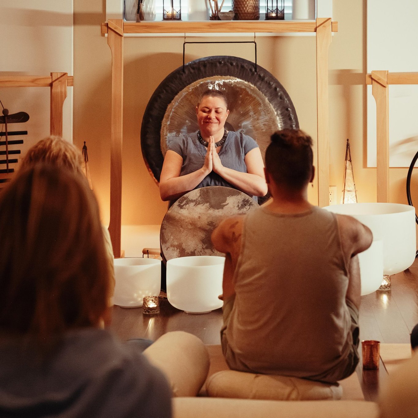 Sensory Sound Experience Owner Maria leads her group through a relaxing sound experience with different types of instruments