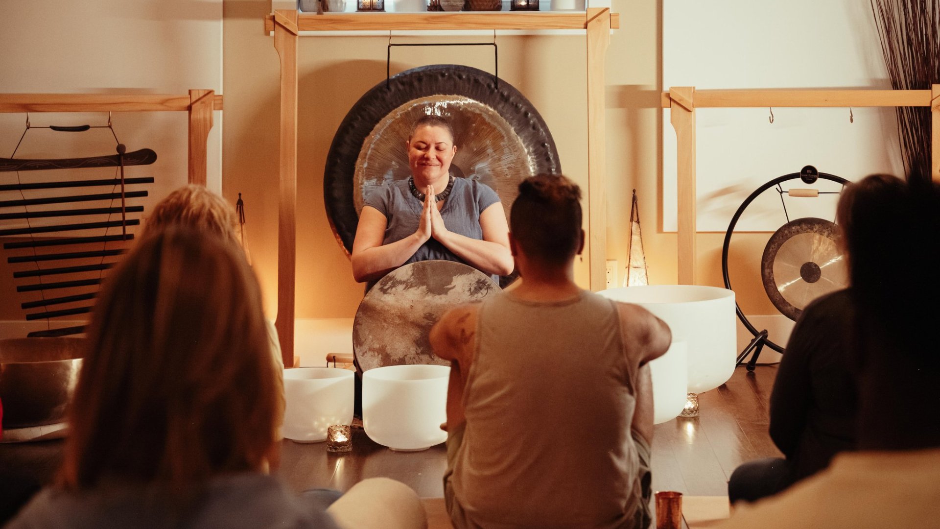 Sensory Sound Experience Owner Maria leads her group through a relaxing sound experience with different types of instruments